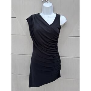 CACHE Black Asymmetric Side Ruched Jersey Knit Stretchy Tunic Top Sz S Y2K Sexy